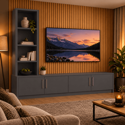 Shire Smooth Media Wall Unit - Left Hand Bookcase 4 - Online Bedrooms