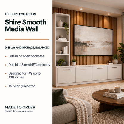 Shire Smooth Media Wall Unit - Left Hand Bookcase 2 - Online Bedrooms