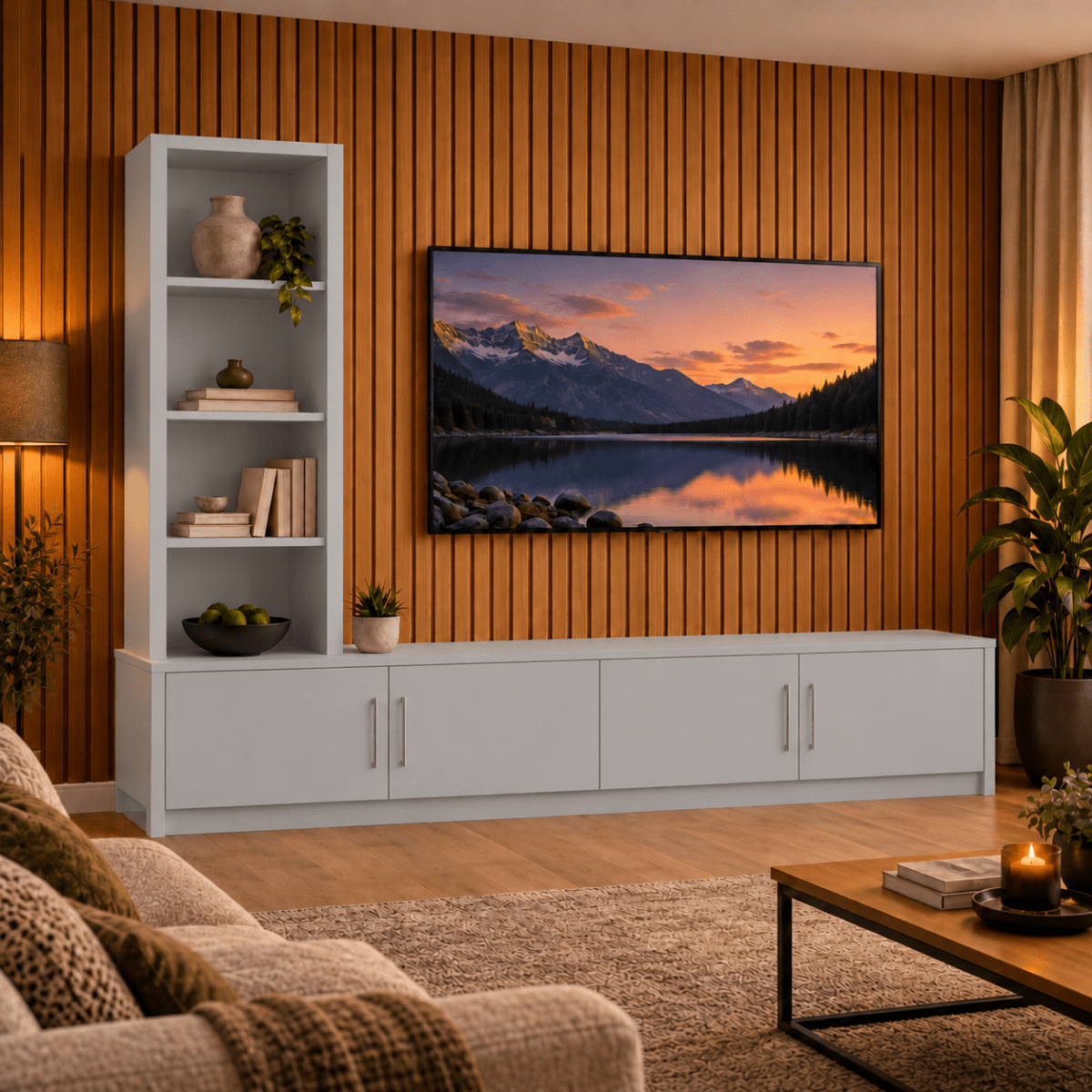 Shire Smooth Media Wall Unit - Left Hand Bookcase 12 - Online Bedrooms