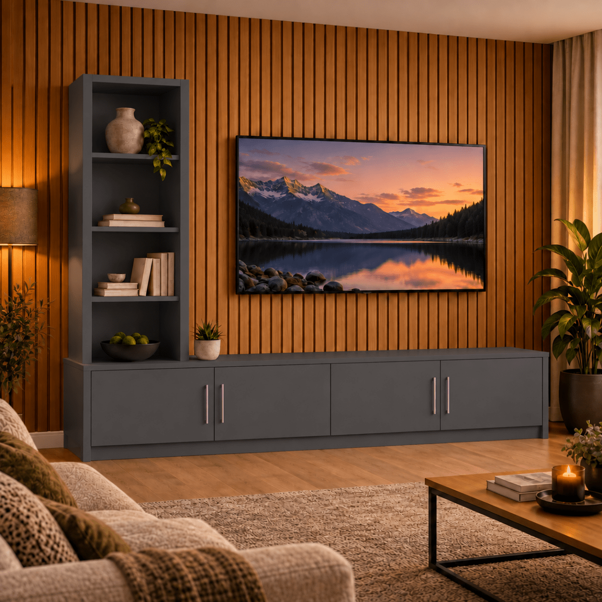 Shire Smooth Media Wall Unit - Left Hand Bookcase 11 - Online Bedrooms