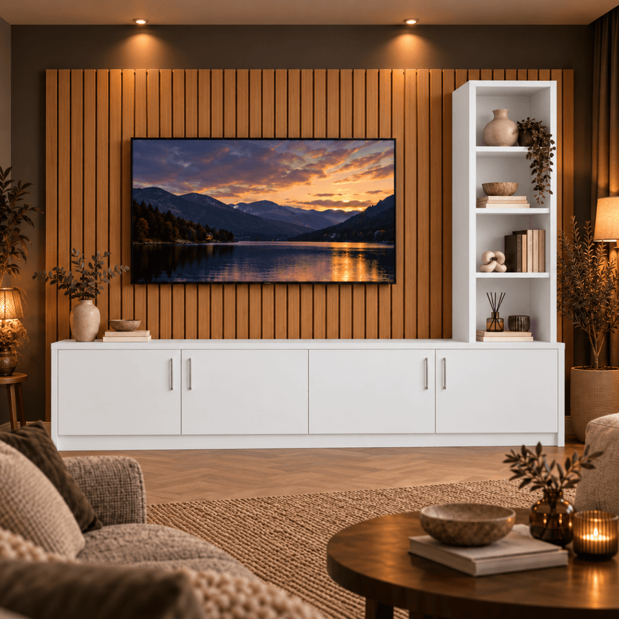 Shire Smooth Media Wall Unit - Right Hand Bookcase 1 - Online Bedrooms
