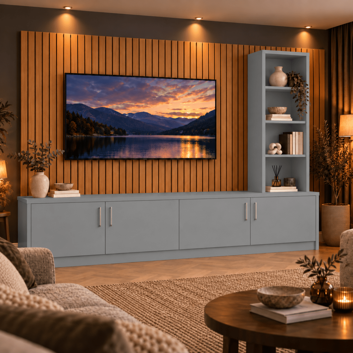 Shire Smooth Media Wall Unit - Right Hand Bookcase 13 - Online Bedrooms