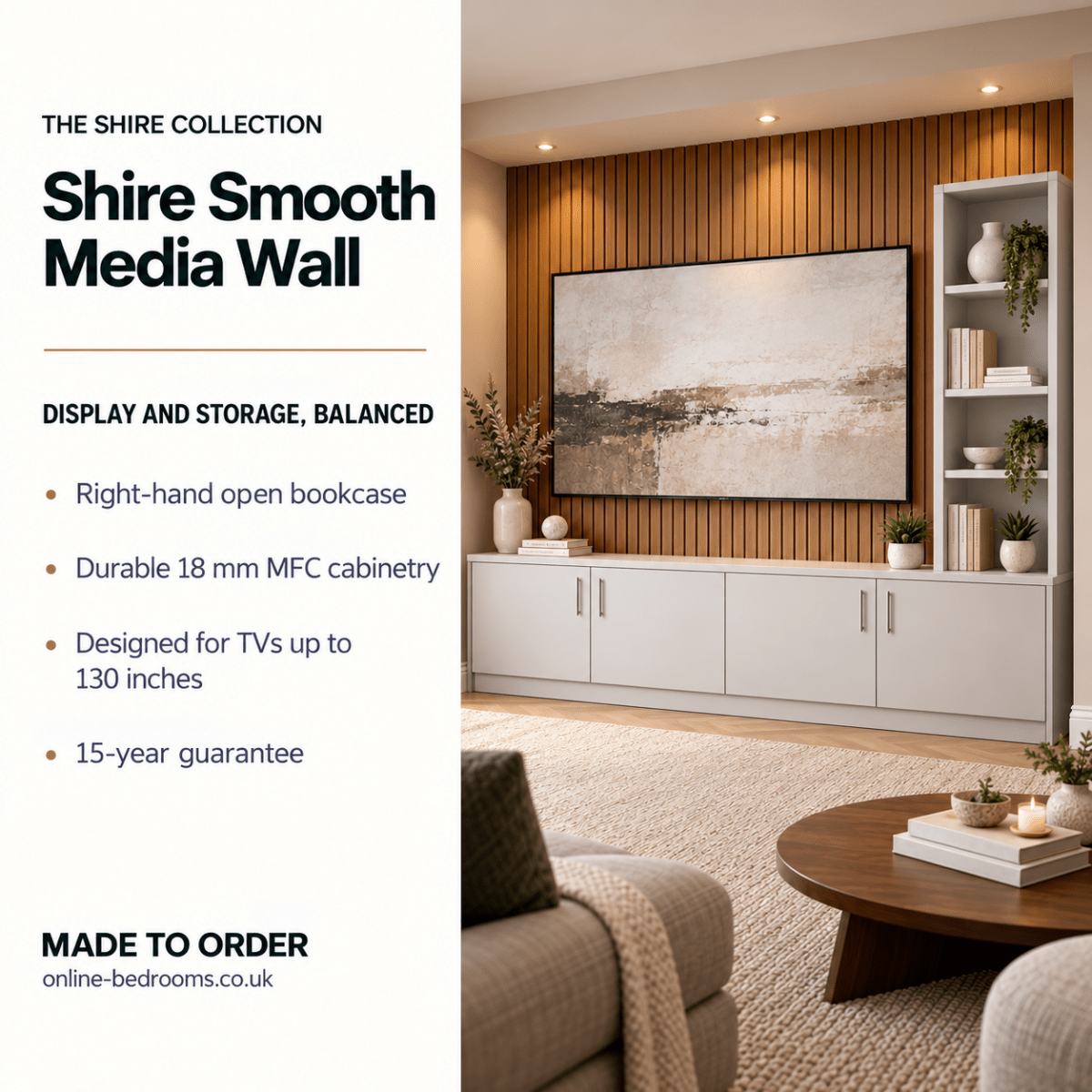 Shire Smooth Media Wall Unit - Right Hand Bookcase 2 - Online Bedrooms