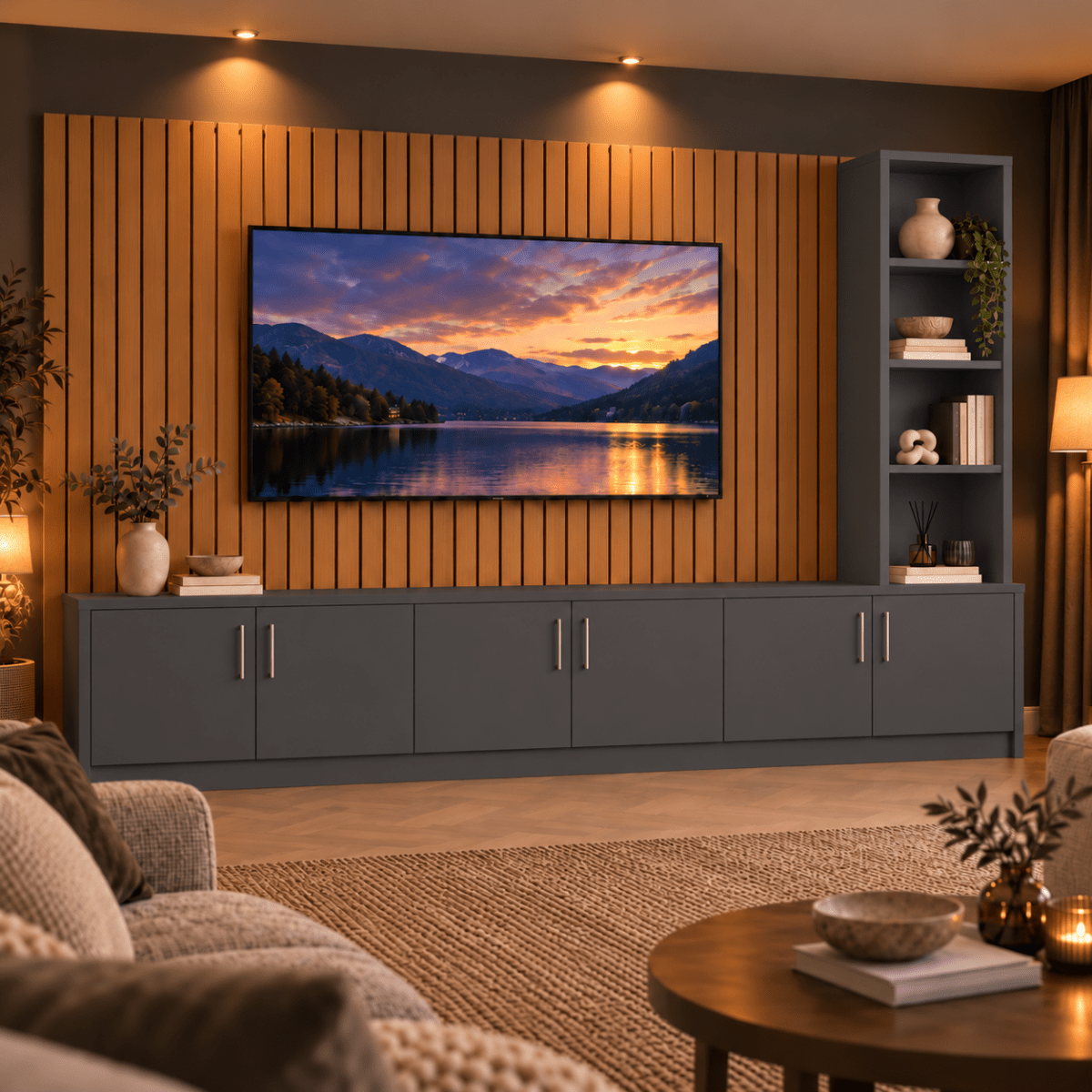 Shire Smooth Media Wall Unit - Right Hand Bookcase 18 - Online Bedrooms