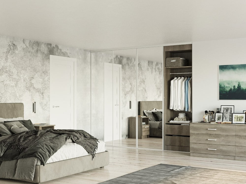 Fitted sliding wardrobe with mirrored glass doors