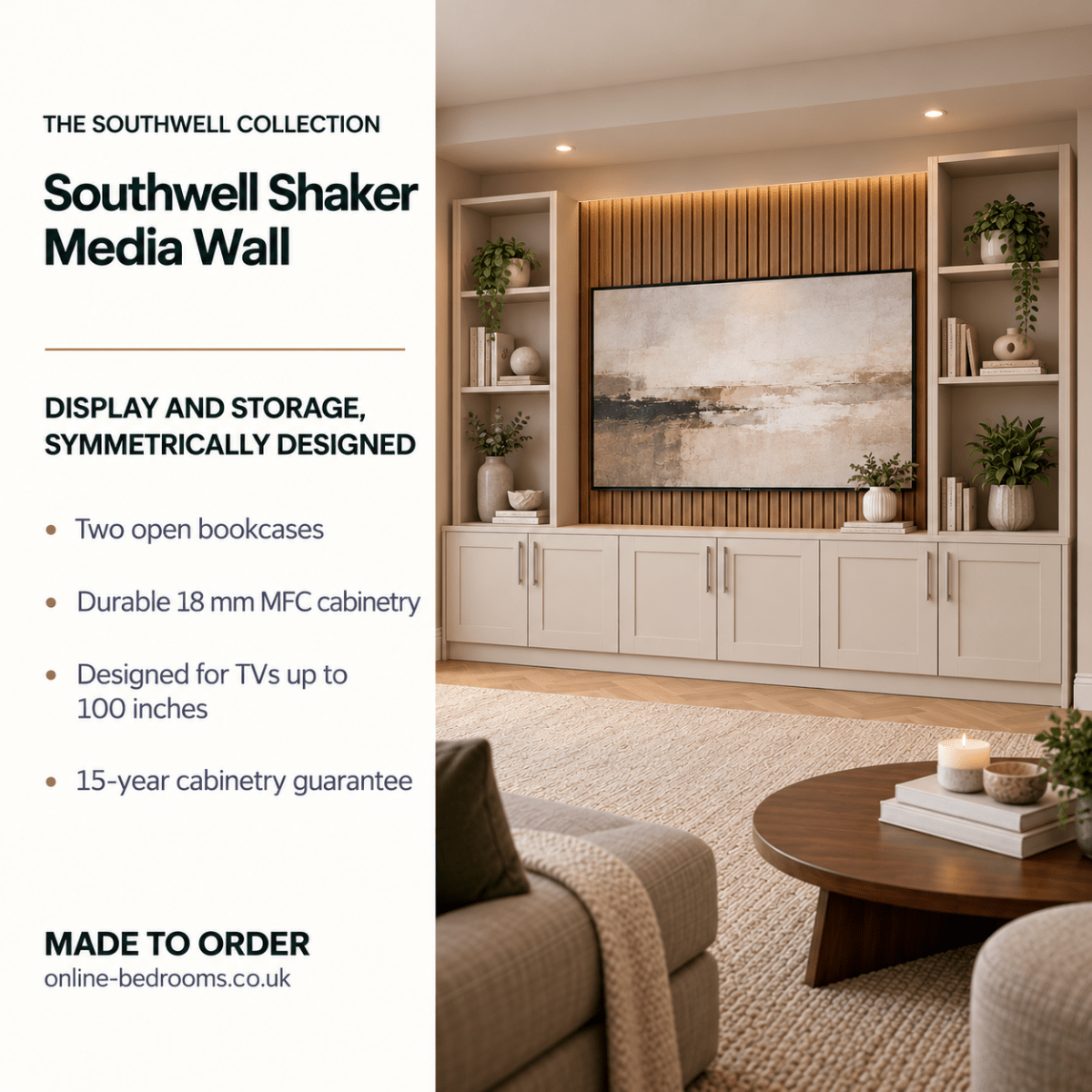Southwell Shaker Media Wall Double Bookcase Unit 2 - Online Bedrooms