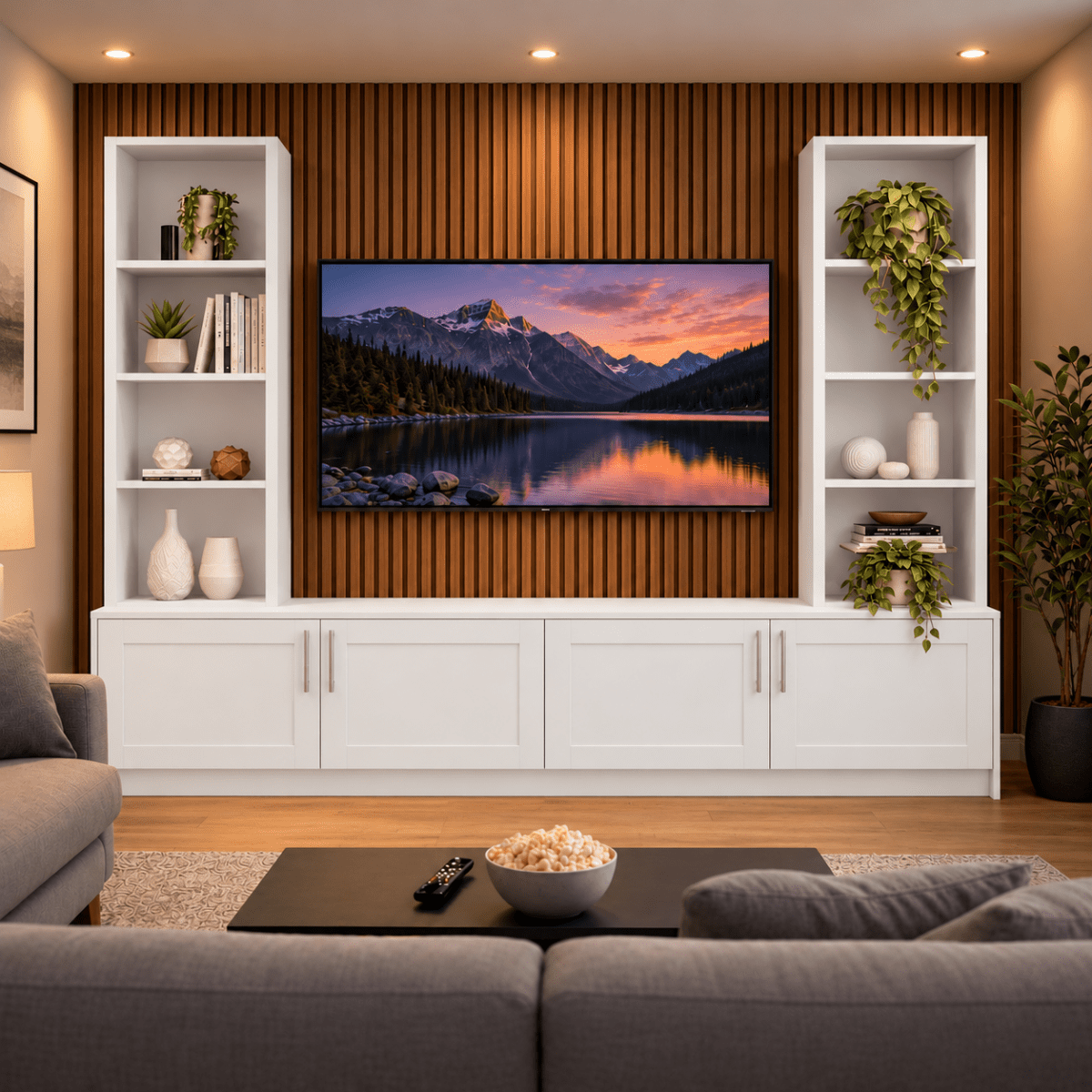 Southwell Shaker Media Wall Double Bookcase Unit 1 - Online Bedrooms