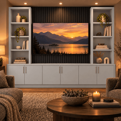 Southwell Smooth Media Wall Double Bookcase Unit 5 - Online Bedrooms