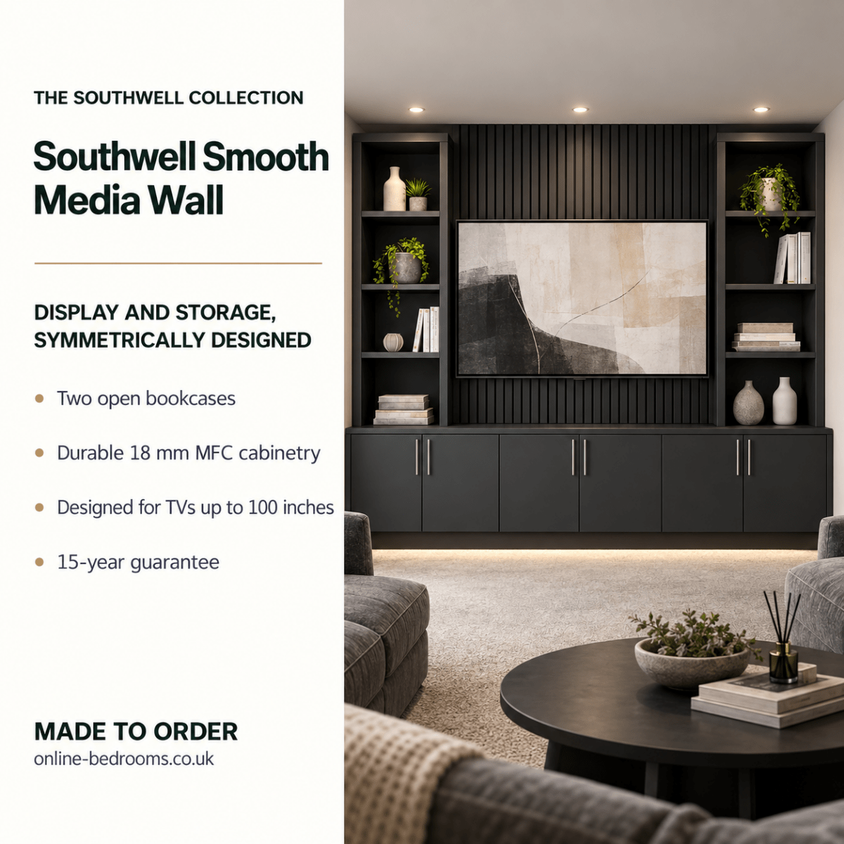 Southwell Smooth Media Wall Double Bookcase Unit 2 - Online Bedrooms
