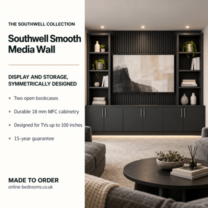 Southwell Smooth Media Wall Double Bookcase Unit 2 - Online Bedrooms