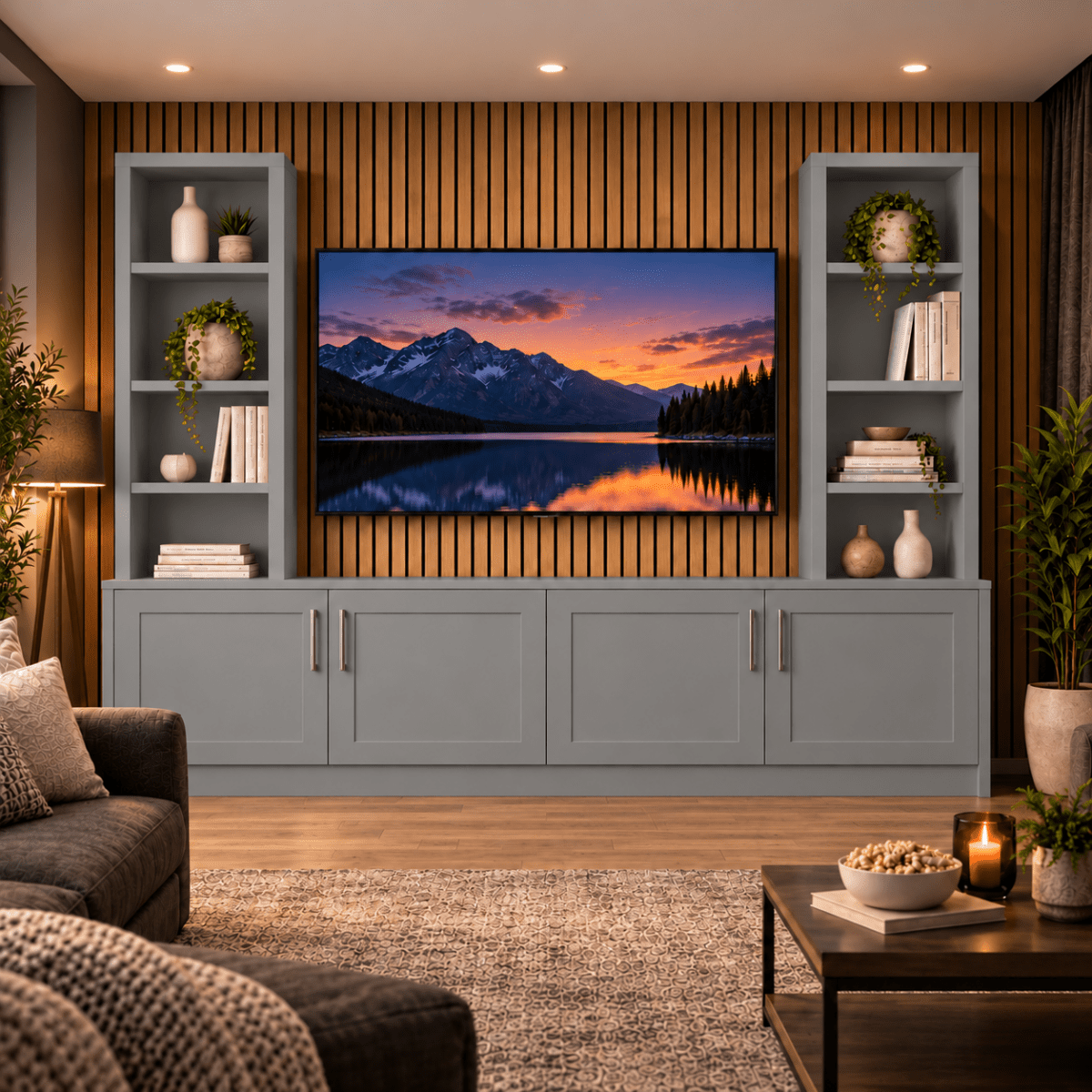 Southwell Tall Shaker Media Wall Double Bookcase Unit 12 - Online Bedrooms
