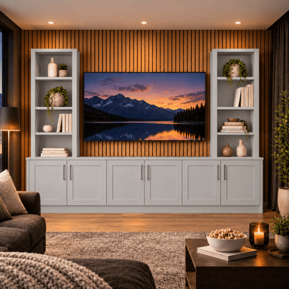 Southwell Tall Shaker Media Wall Double Bookcase Unit 17 - Online Bedrooms