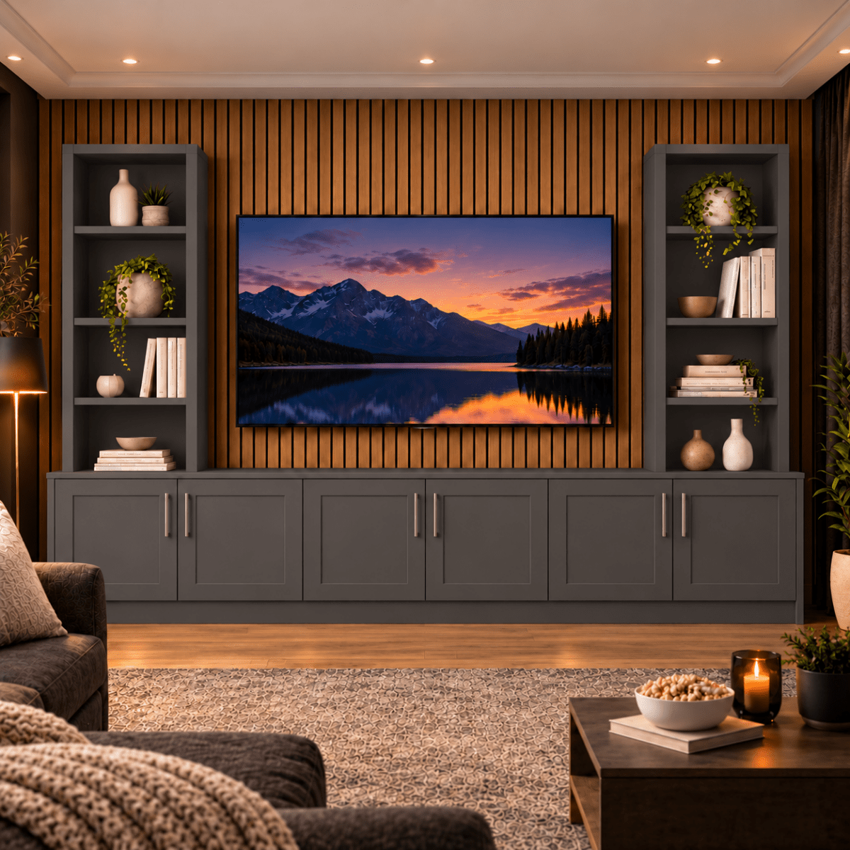 Southwell Tall Shaker Media Wall Double Bookcase Unit 28 - Online Bedrooms