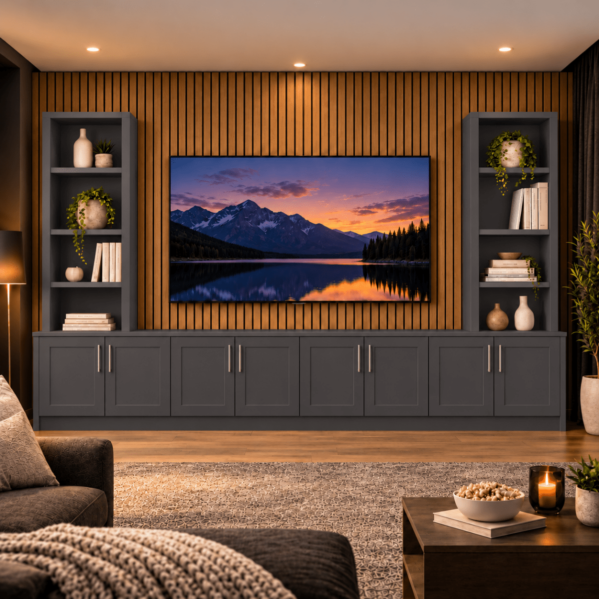 Southwell Tall Shaker Media Wall Double Bookcase Unit 40 - Online Bedrooms