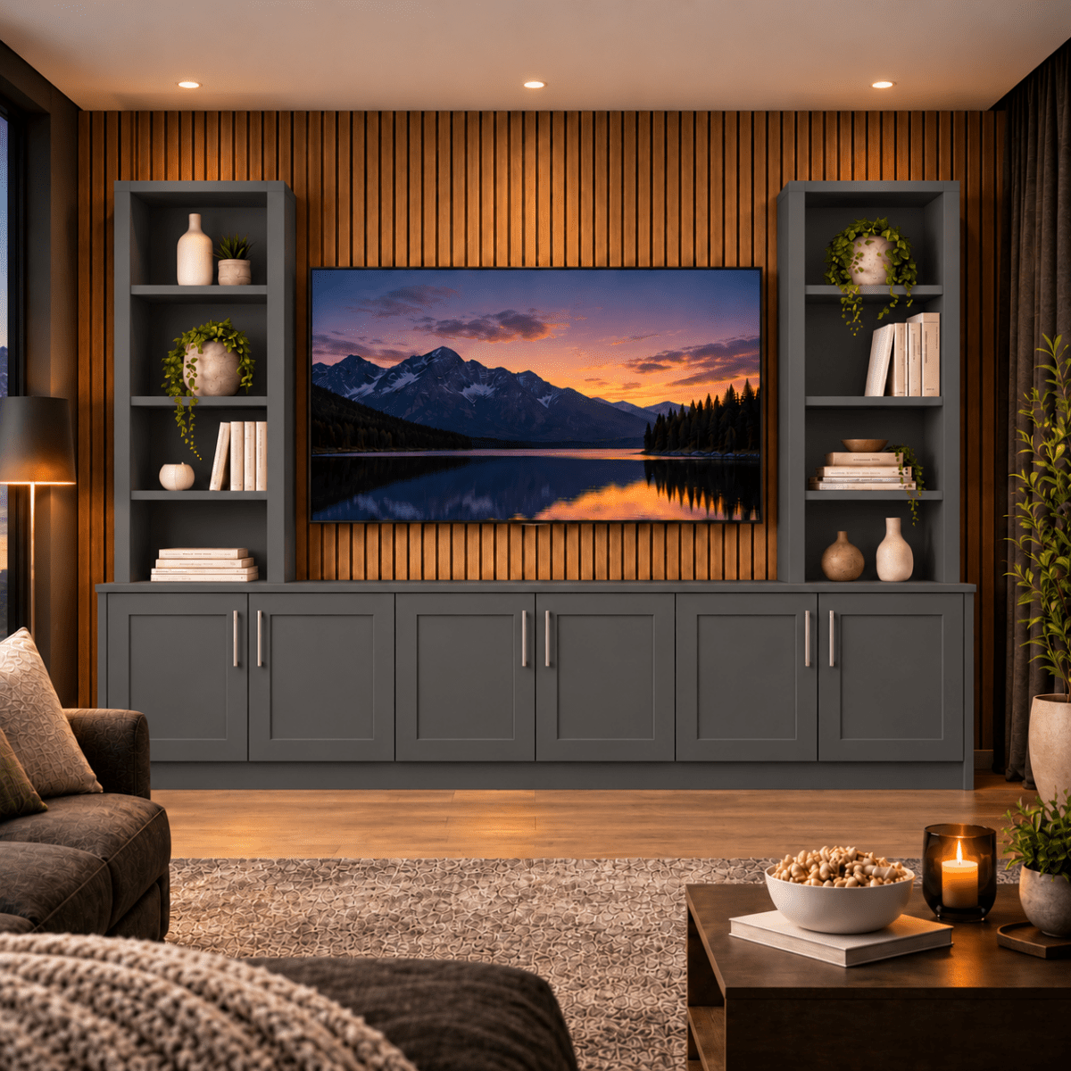 Southwell Tall Shaker Media Wall Double Bookcase Unit 16 - Online Bedrooms