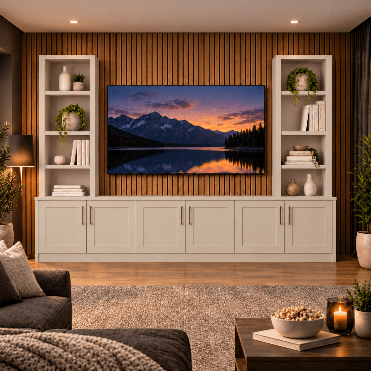 Southwell Tall Shaker Media Wall Double Bookcase Unit 21 - Online Bedrooms