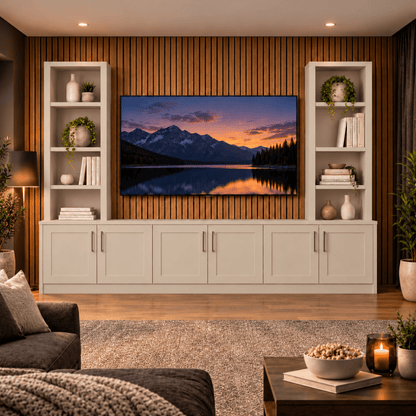 Southwell Tall Shaker Media Wall Double Bookcase Unit 21 - Online Bedrooms