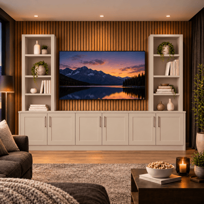 Southwell Tall Shaker Media Wall Double Bookcase Unit 15 - Online Bedrooms