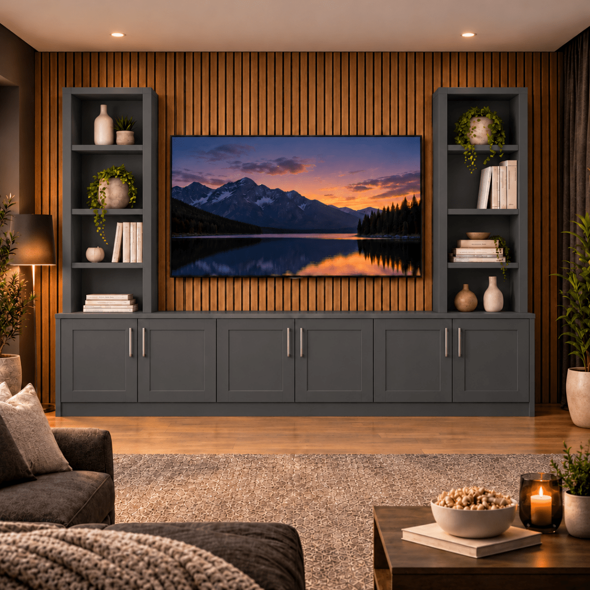 Southwell Tall Shaker Media Wall Double Bookcase Unit 22 - Online Bedrooms