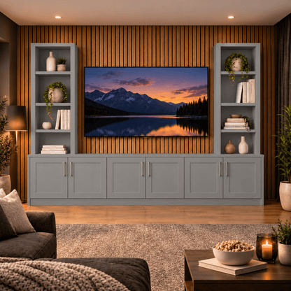 Southwell Tall Shaker Media Wall Double Bookcase Unit 24 - Online Bedrooms