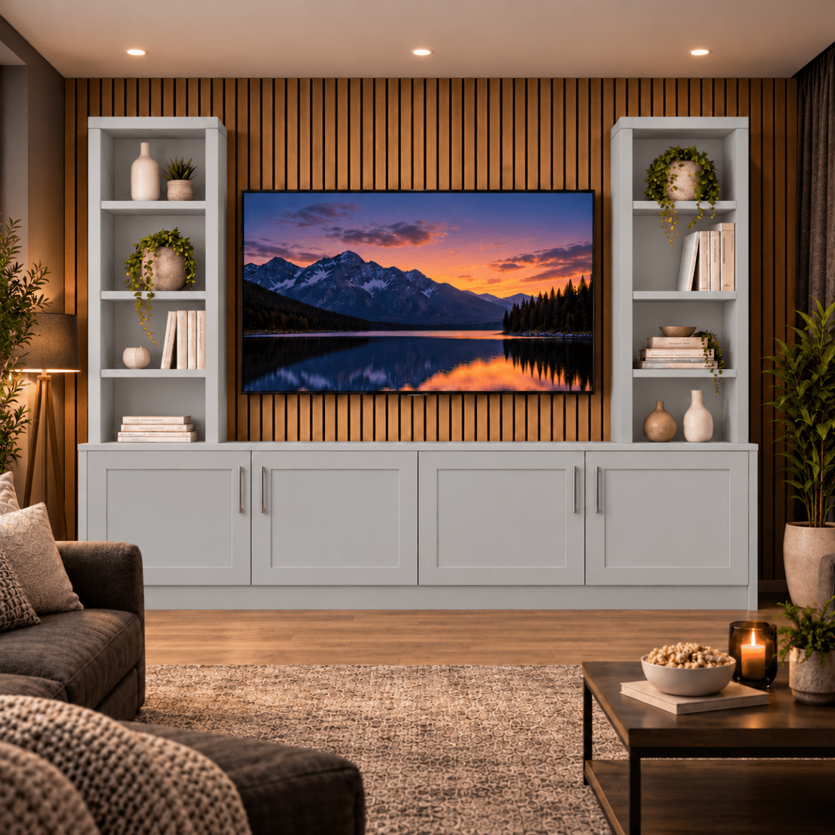 Southwell Tall Shaker Media Wall Double Bookcase Unit 11 - Online Bedrooms