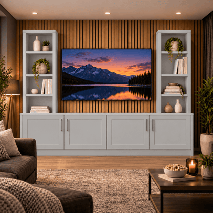 Southwell Tall Shaker Media Wall Double Bookcase Unit 11 - Online Bedrooms