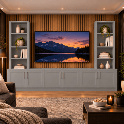 Southwell Tall Shaker Media Wall Double Bookcase Unit 30 - Online Bedrooms