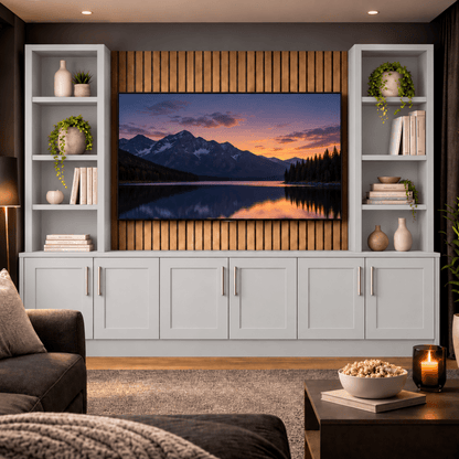 Southwell Tall Shaker Media Wall Double Bookcase Unit 5 - Online Bedrooms
