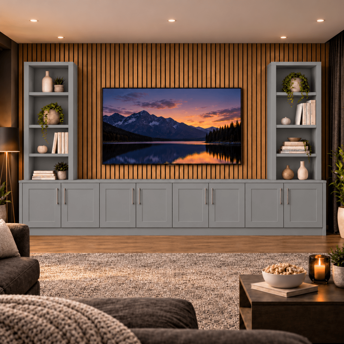 Southwell Tall Shaker Media Wall Double Bookcase Unit 36 - Online Bedrooms