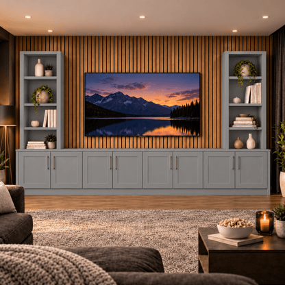 Southwell Tall Shaker Media Wall Double Bookcase Unit 36 - Online Bedrooms