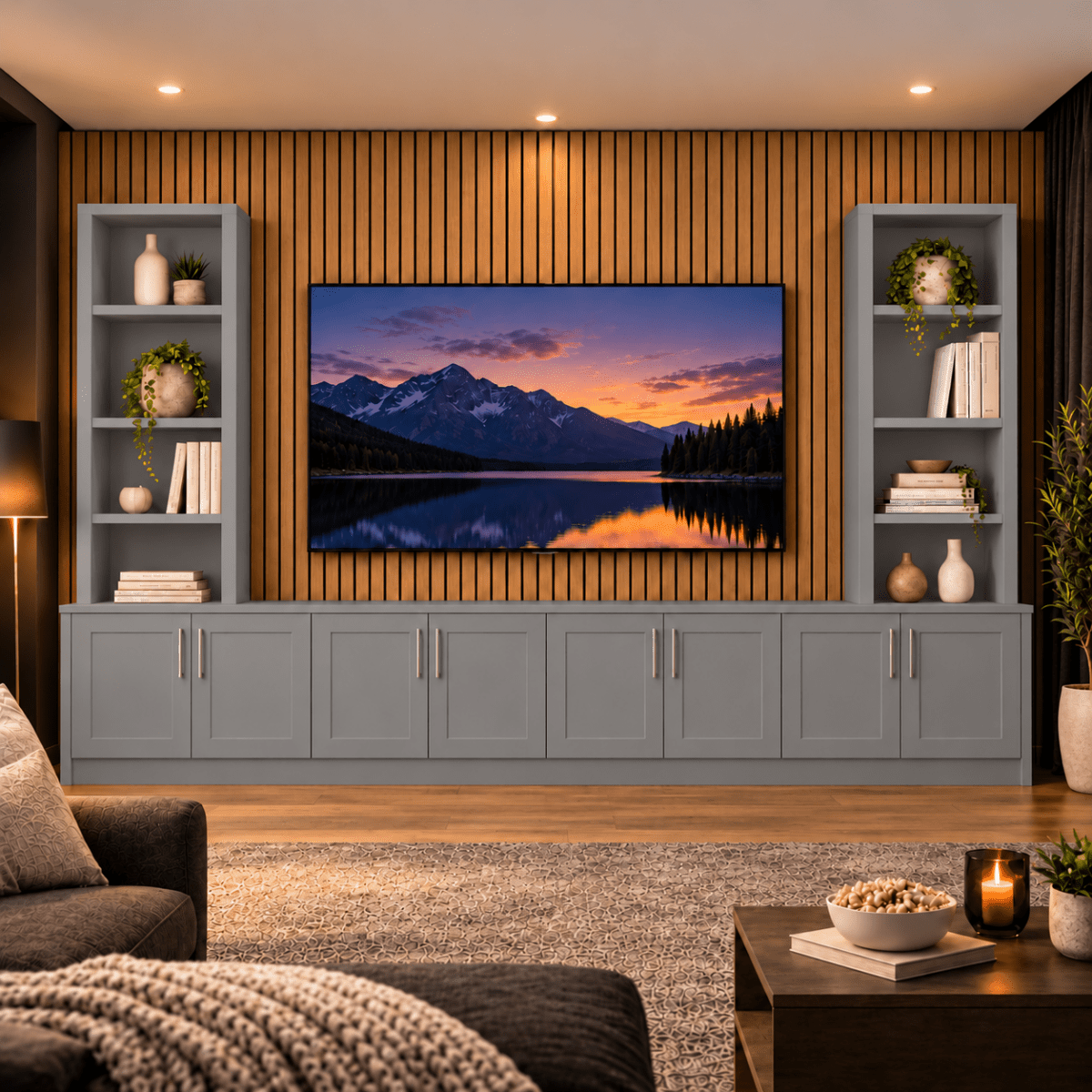 Southwell Tall Shaker Media Wall Double Bookcase Unit 42 - Online Bedrooms