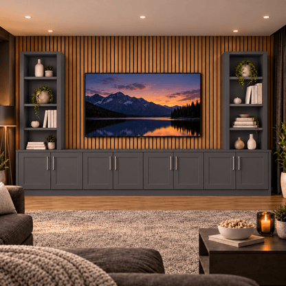 Southwell Tall Shaker Media Wall Double Bookcase Unit 34 - Online Bedrooms