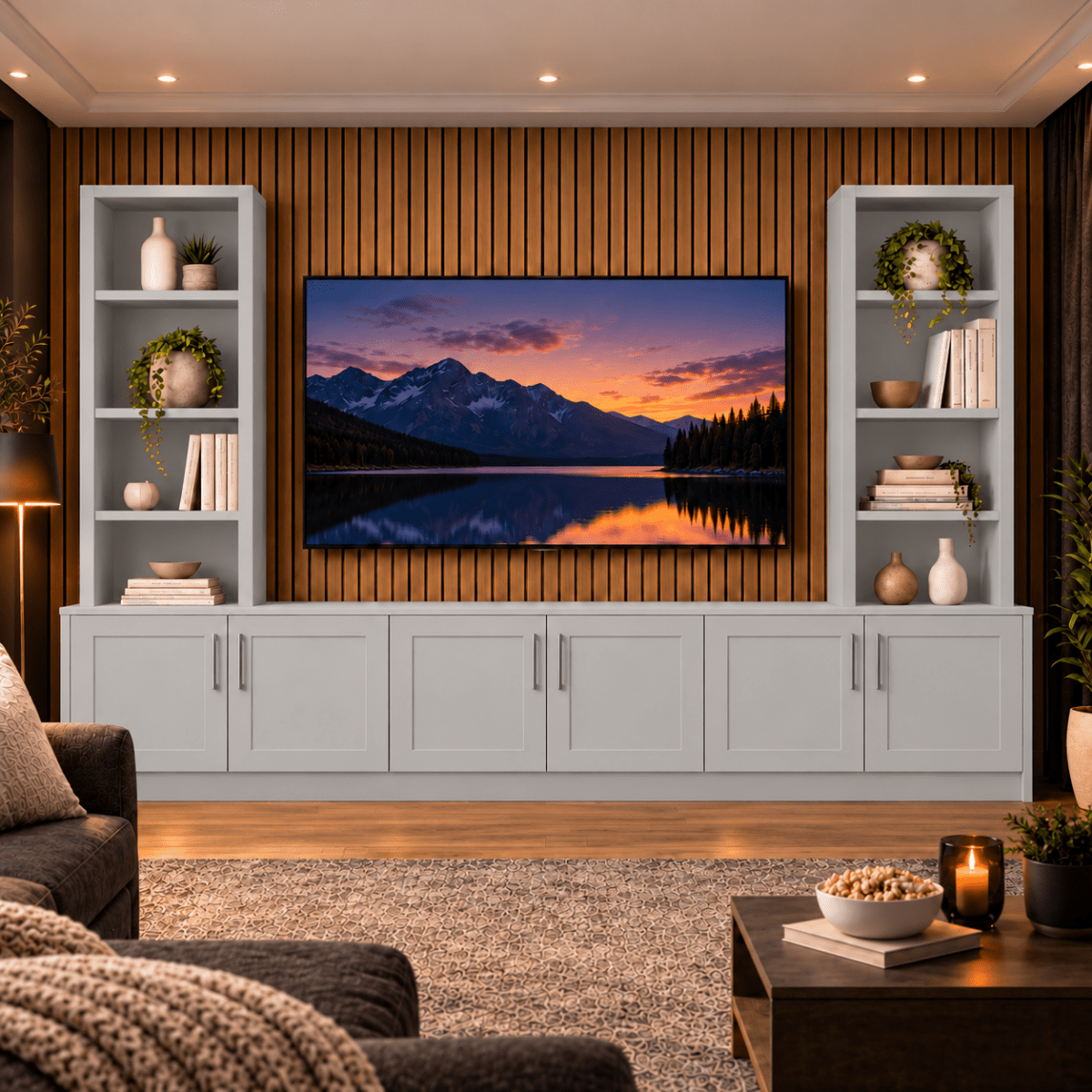 Southwell Tall Shaker Media Wall Double Bookcase Unit 29 - Online Bedrooms