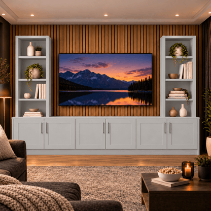 Southwell Tall Shaker Media Wall Double Bookcase Unit 29 - Online Bedrooms