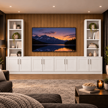 Southwell Tall Shaker Media Wall Double Bookcase Unit 32 - Online Bedrooms
