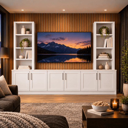 Southwell Tall Shaker Media Wall Double Bookcase Unit 14 - Online Bedrooms