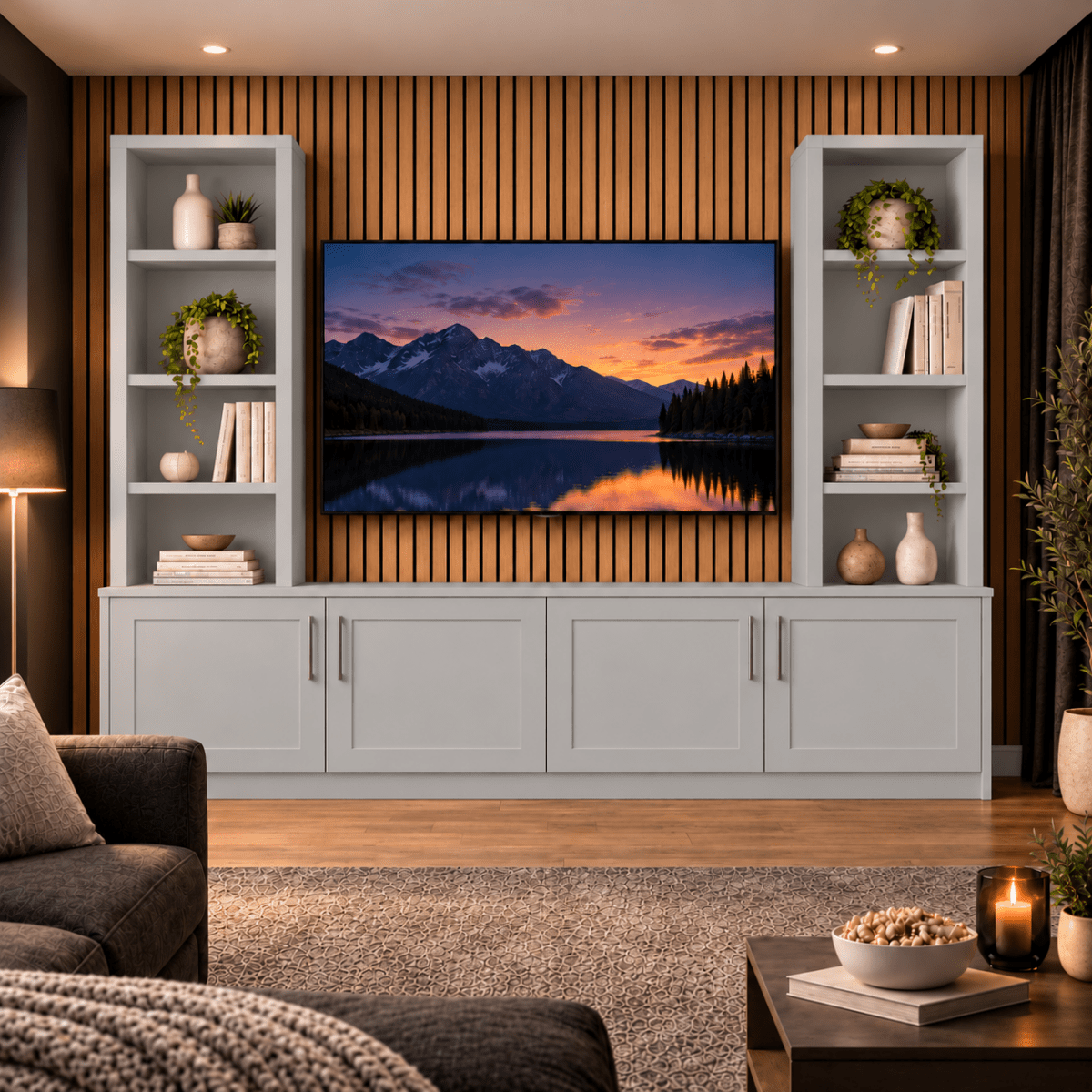 Southwell Tall Shaker Media Wall Double Bookcase Unit 5 - Online Bedrooms