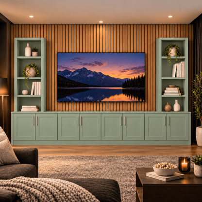 Southwell Tall Shaker Media Wall Double Bookcase Unit 43 - Online Bedrooms