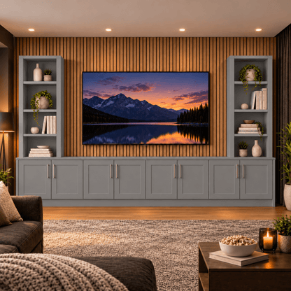 Southwell Tall Shaker Media Wall Double Bookcase Unit 48 - Online Bedrooms
