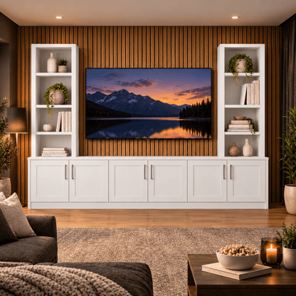 Southwell Tall Shaker Media Wall Double Bookcase Unit 20 - Online Bedrooms