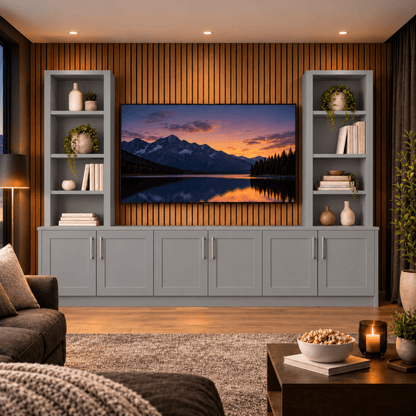 Southwell Tall Shaker Media Wall Double Bookcase Unit 18 - Online Bedrooms