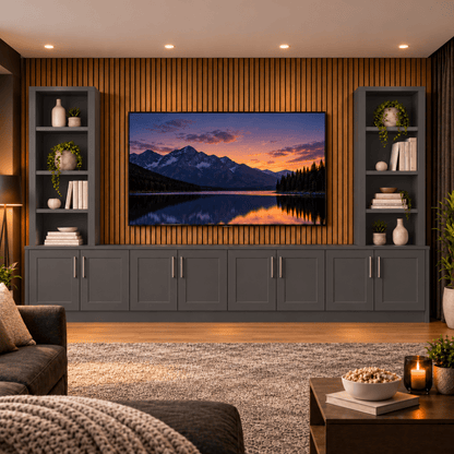 Southwell Tall Shaker Media Wall Double Bookcase Unit 46 - Online Bedrooms