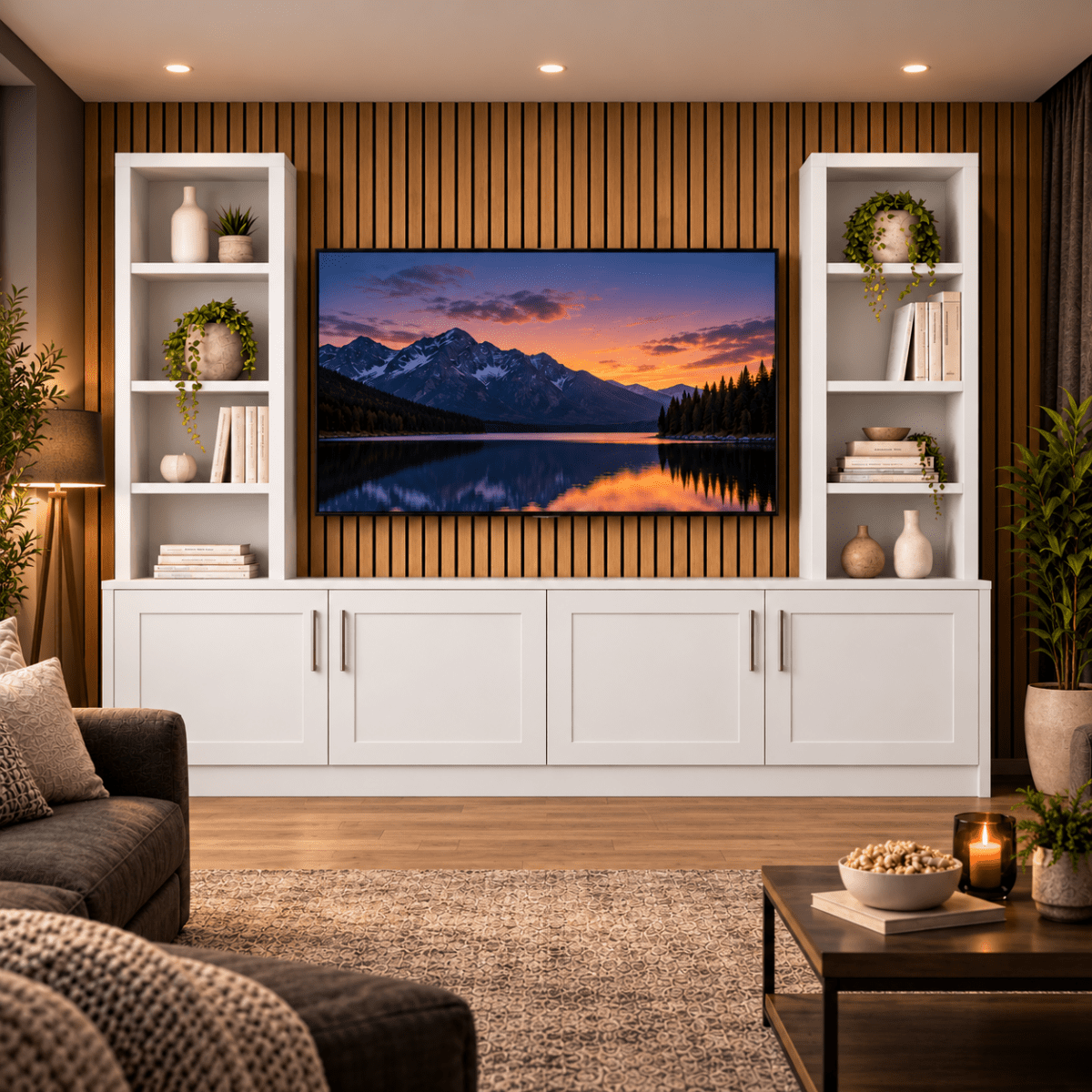 Southwell Tall Shaker Media Wall Double Bookcase Unit 8 - Online Bedrooms