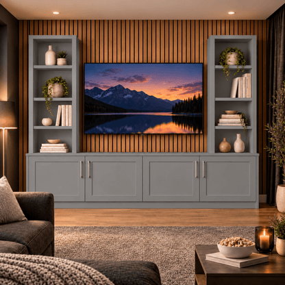 Southwell Tall Shaker Media Wall Double Bookcase Unit 6 - Online Bedrooms