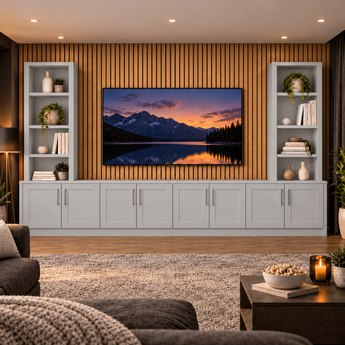 Southwell Tall Shaker Media Wall Double Bookcase Unit 35 - Online Bedrooms