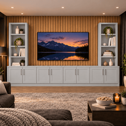 Southwell Tall Shaker Media Wall Double Bookcase Unit 35 - Online Bedrooms