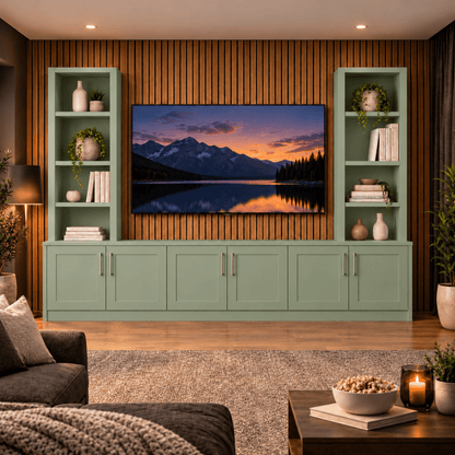 Southwell Tall Shaker Media Wall Double Bookcase Unit 25 - Online Bedrooms