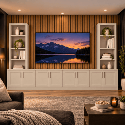 Southwell Tall Shaker Media Wall Double Bookcase Unit 39 - Online Bedrooms