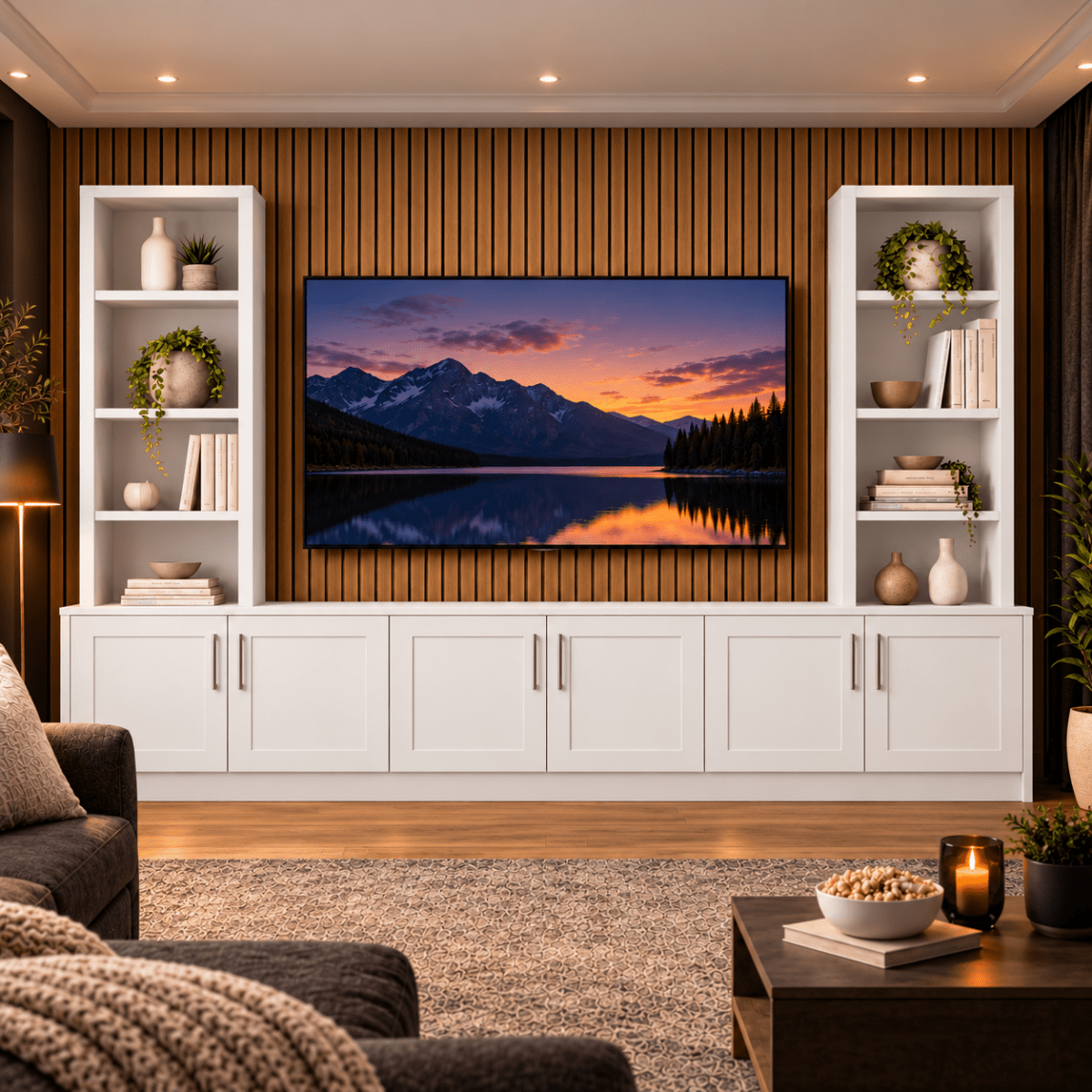 Southwell Tall Shaker Media Wall Double Bookcase Unit 26 - Online Bedrooms