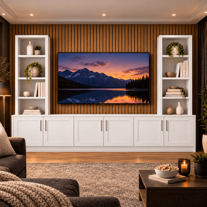 Southwell Tall Shaker Media Wall Double Bookcase Unit 26 - Online Bedrooms